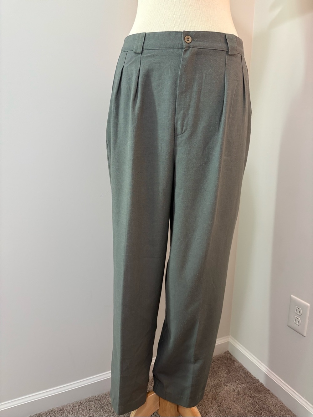 dressbarn Olive-Tone Pleated Trousers